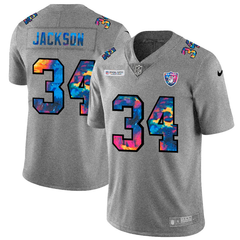 NFL Las Vegas Raiders #34 Bo Jackson Men Nike MultiColor 2020  Crucial Catch  Jersey Grey->oakland raiders->NFL Jersey